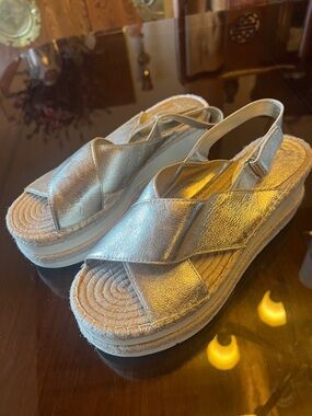 Marc Fisher Metallic Silver Women’s Slingback Platform Sandals